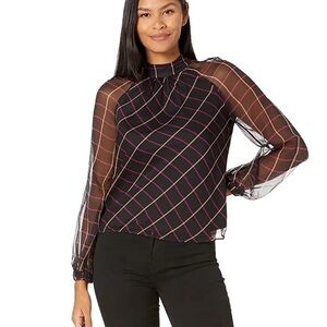 milly sioane silk chiffon windowpane blouse